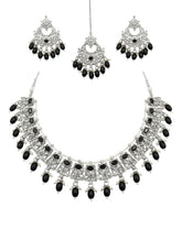 Zeenat Black Silver-Tone Stone Necklace Set