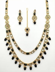 Mehr Black & Kundan Layered Stone Jewellery Set