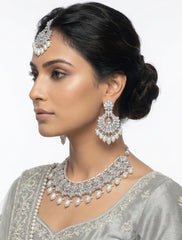 Ivory Pearl Silver Stone Bridal Set