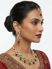 Royal Emerald–Ruby Stone Necklace Set
