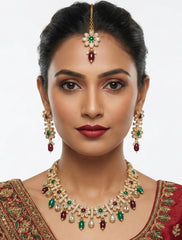 Royal Emerald–Ruby Stone Necklace Set