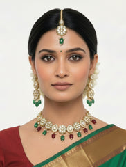Emerald Royale Kundan Stone Jewellery Set
