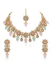 Pastel Blossom Kundan Stone Jewellery Set