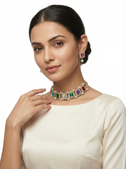 Royal Navratna Pearl Choker Necklace Set