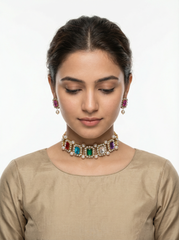 Royal Navratna Pearl Choker Necklace Set
