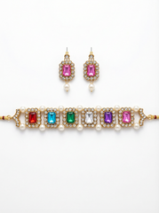 Royal Navratna Pearl Choker Necklace Set