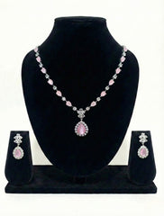 Blush Teardrop Elegance American Diamond Necklace Set