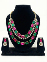 Royal Ruby–Emerald Duo American Diamond Necklace Set