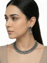 Mor-Neel Oxidised Silver Peacock Stone Necklace Set