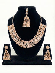 Rose Gold Square Royale American Diamond Necklace Set