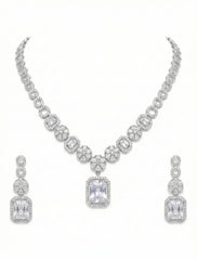Regal Emerald-Cut American Diamond Necklace Set