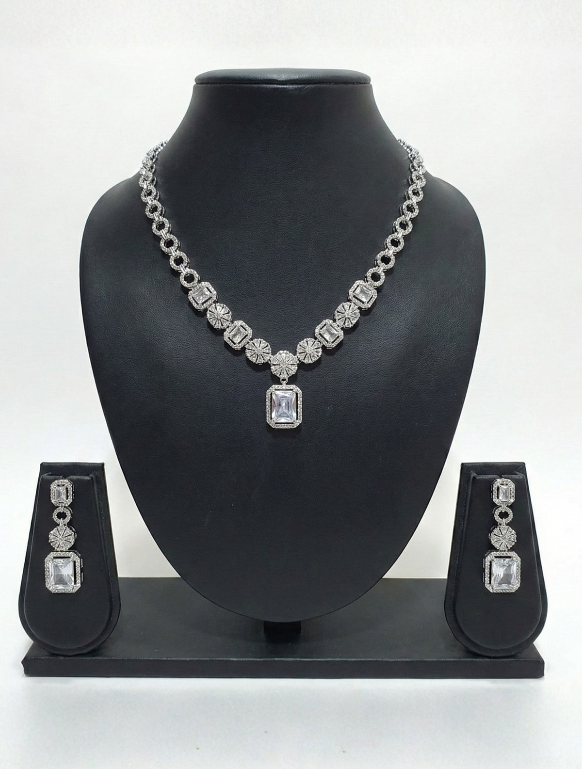 Regal Emerald-Cut American Diamond Necklace Set
