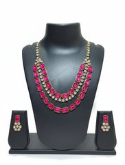 Rani Pink Layered Stone Necklace Set