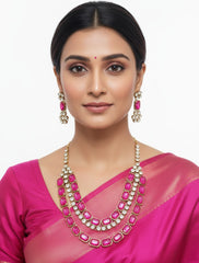 Rani Pink Layered Stone Necklace Set