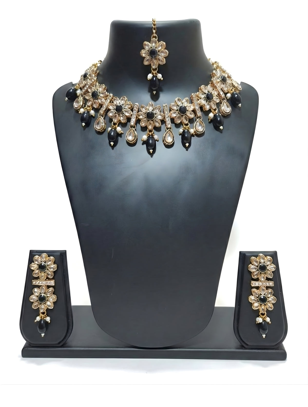 Noor Black Floral Stone Choker Set
