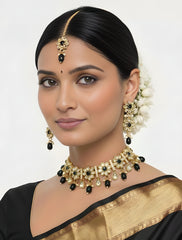 Noor Black Floral Stone Choker Set