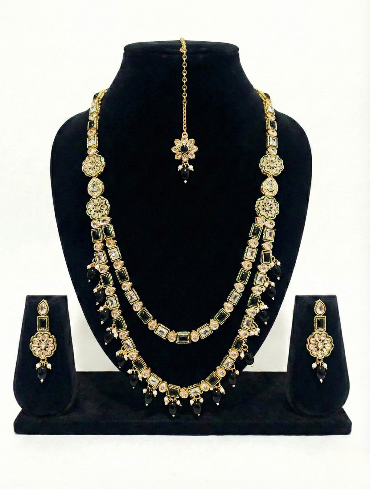 Mehr Black & Kundan Layered Stone Jewellery Set