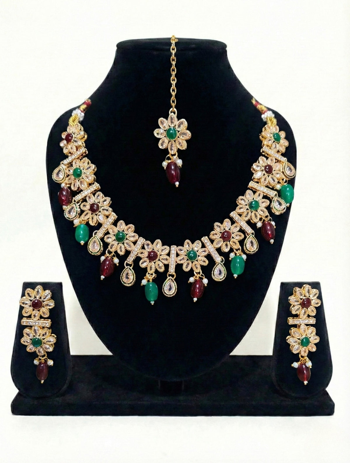 Royal Emerald–Ruby Stone Necklace Set