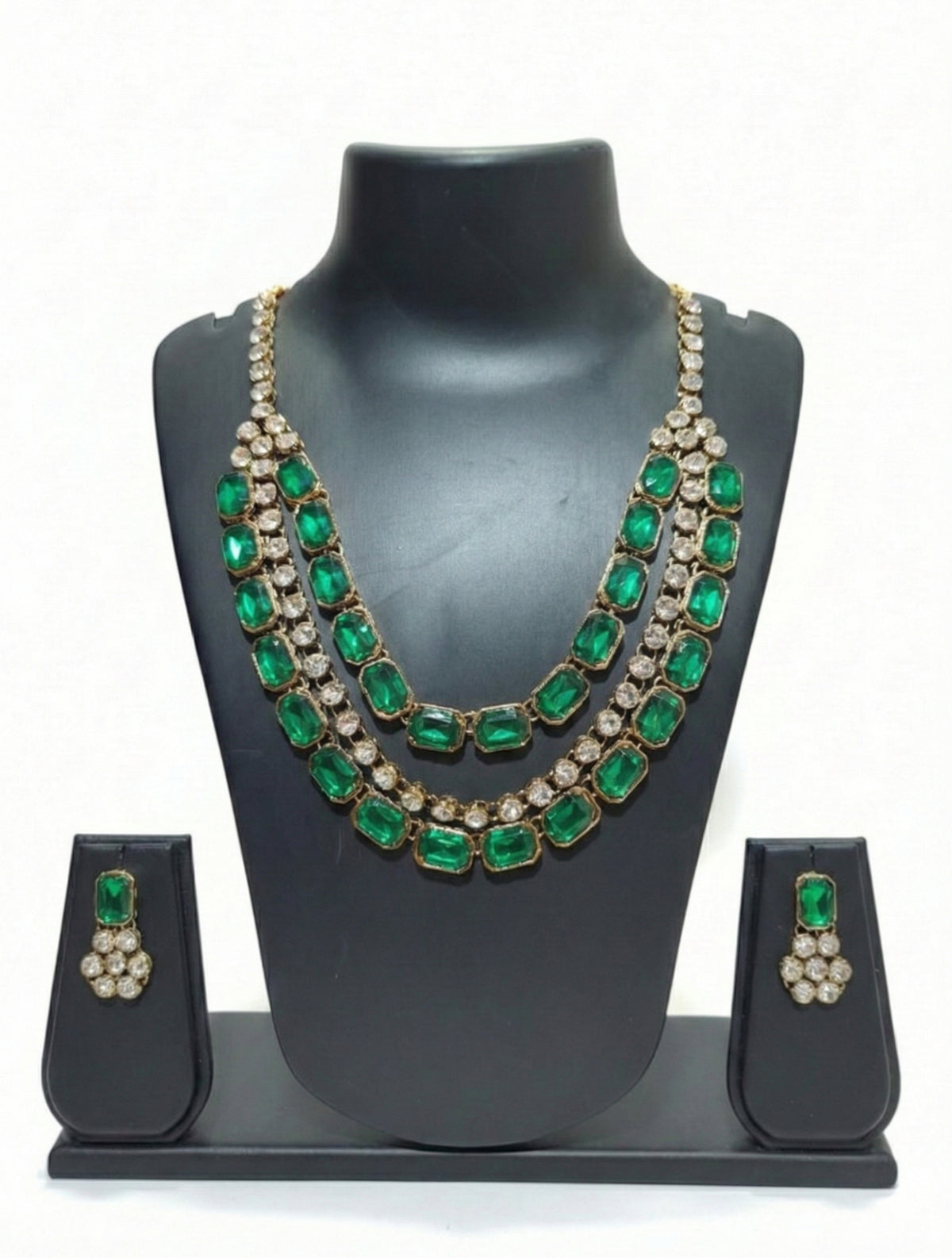 Emerald Cascade American Diamond Necklace Set
