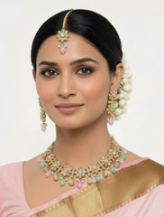 Pastel Blossom Kundan Stone Jewellery Set