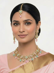 Pastel Blossom Kundan Stone Jewellery Set