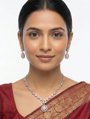 Blush Teardrop Elegance American Diamond Necklace Set