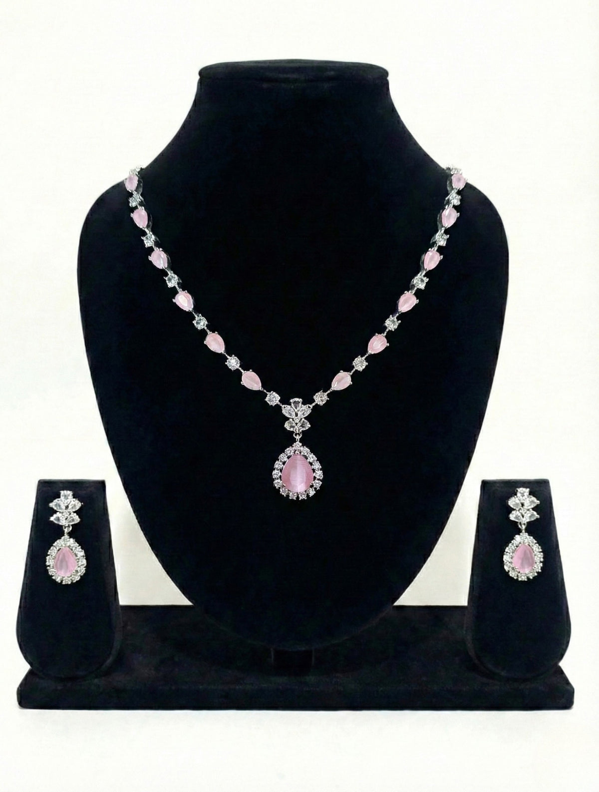 Blush Teardrop Elegance American Diamond Necklace Set