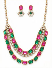 Royal Ruby–Emerald Duo American Diamond Necklace Set