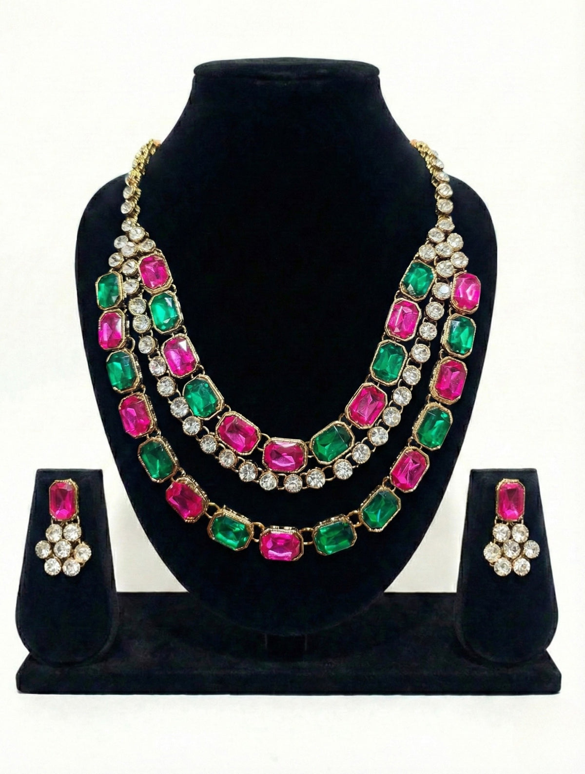 Royal Ruby–Emerald Duo American Diamond Necklace Set