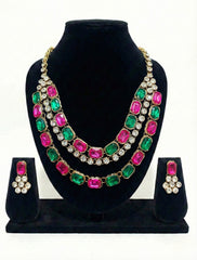 Royal Ruby–Emerald Duo American Diamond Necklace Set