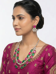 Royal Ruby–Emerald Duo American Diamond Necklace Set