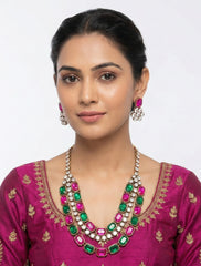 Royal Ruby–Emerald Duo American Diamond Necklace Set