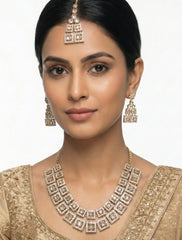 Rose Gold Square Royale American Diamond Necklace Set