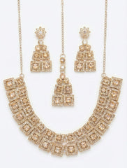 Rose Gold Square Royale American Diamond Necklace Set