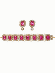 Ruby Pink Stone Pearl Choker Set